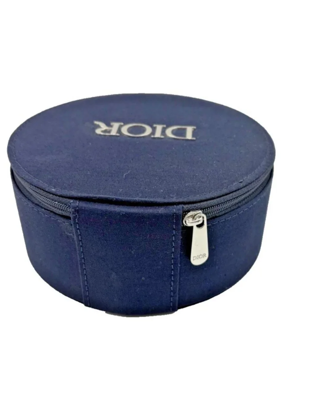 Dior Parfums Navy Fabric Cosmetic Vanity Case Mirror Zip Around Travel Makeup